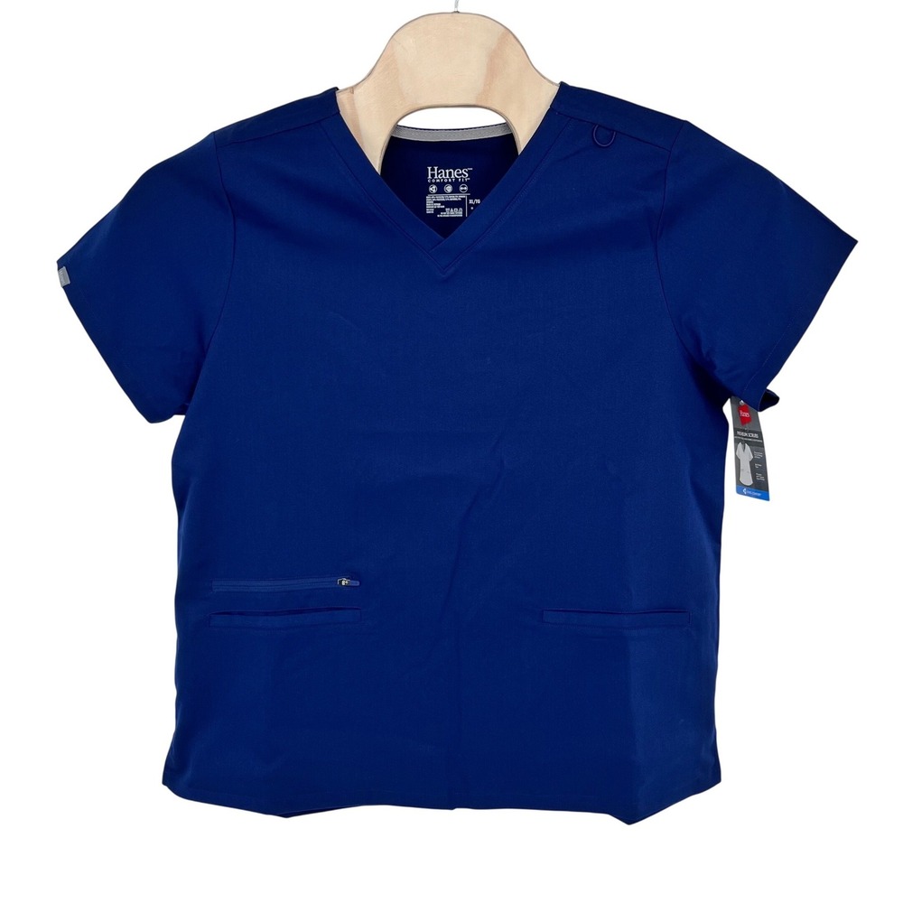 Hanes Premium Scrub Top Unisex XL Royal Blue Comfort Fit V-Neck Healthcare